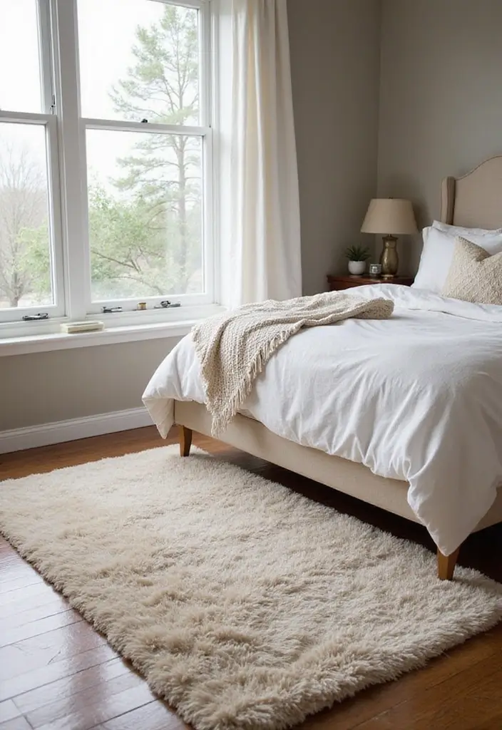 30 Calming Bedroom Ideas Inspiration for a Peaceful Retreat 14. Soft Area Rugs