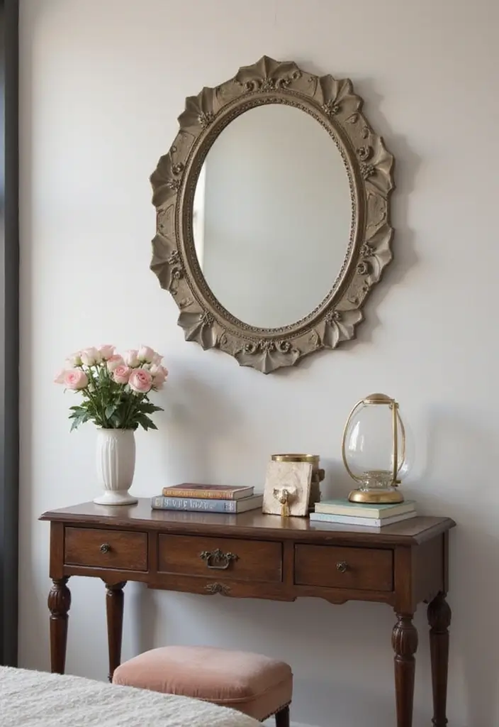 30 Dressing Table Ideas for Small Bedroom That Feel Glam Practical 12. Elegant Wall Mounted Mirror