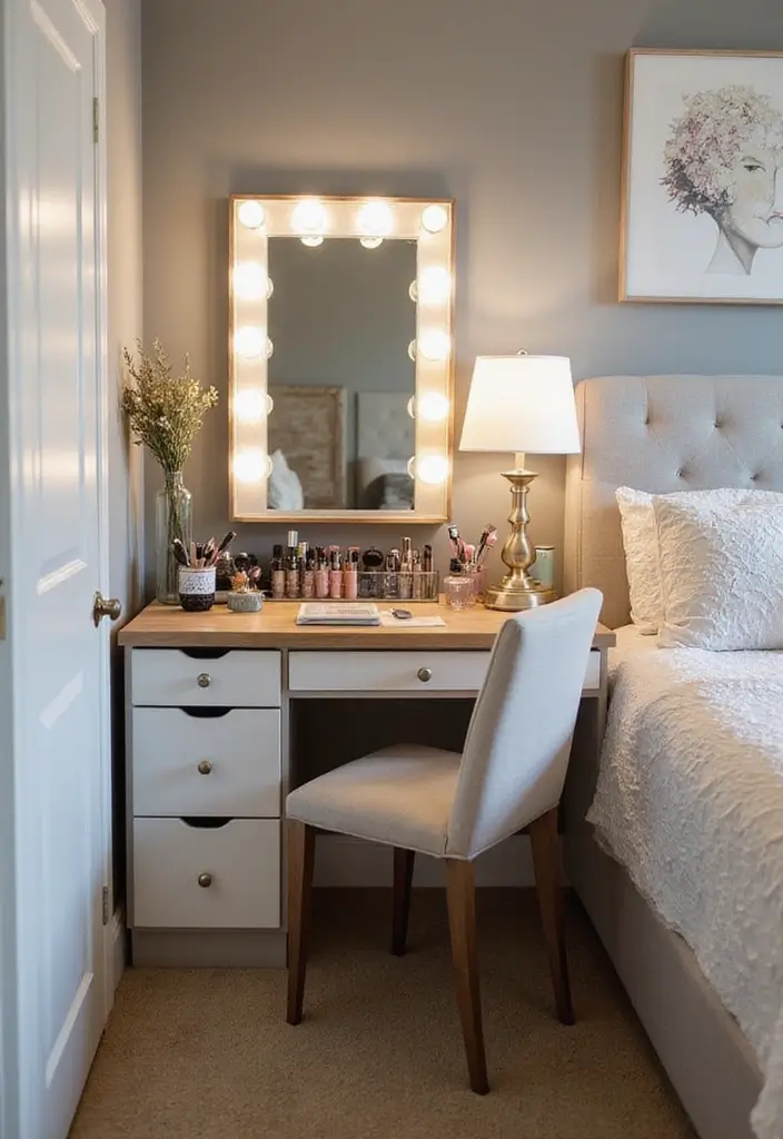 30 Dressing Table Ideas for Small Bedroom That Feel Glam Practical 16. Customized Makeup Station