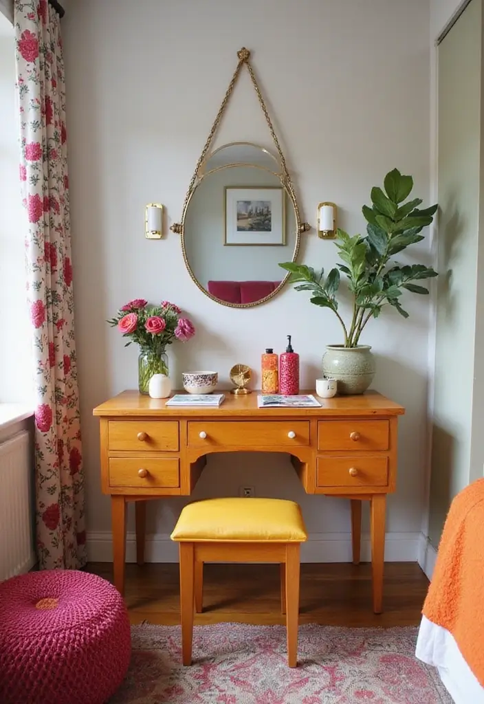 30 Dressing Table Ideas for Small Bedroom That Feel Glam Practical 17. Pops of Color