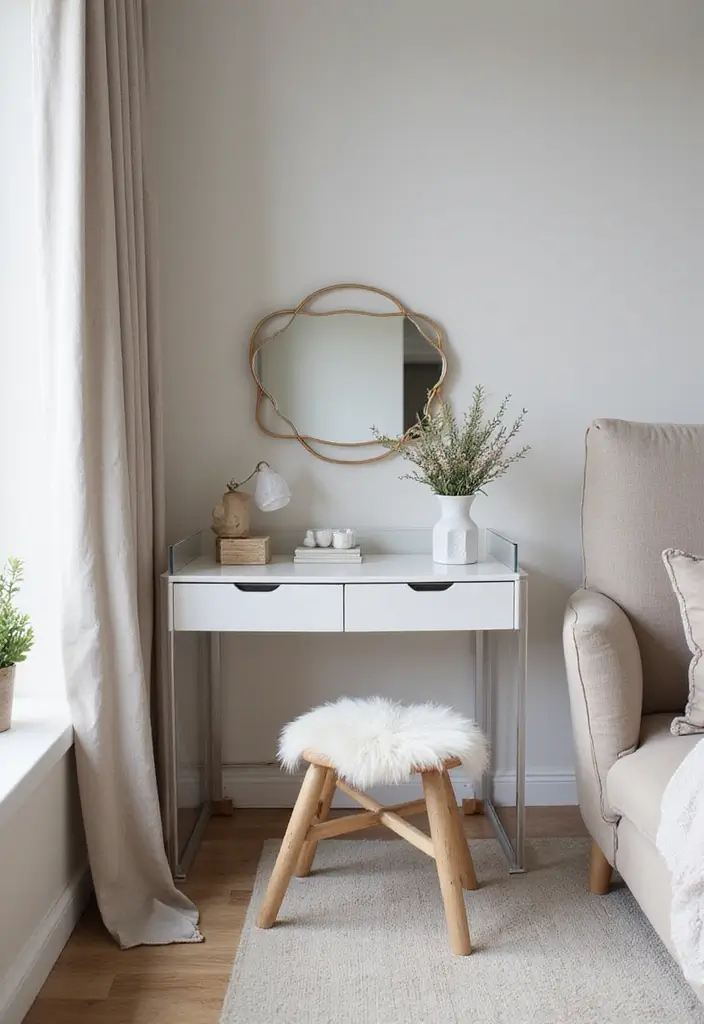 30 Dressing Table Ideas for Small Bedroom That Feel Glam Practical 7. Chic Acrylic Table