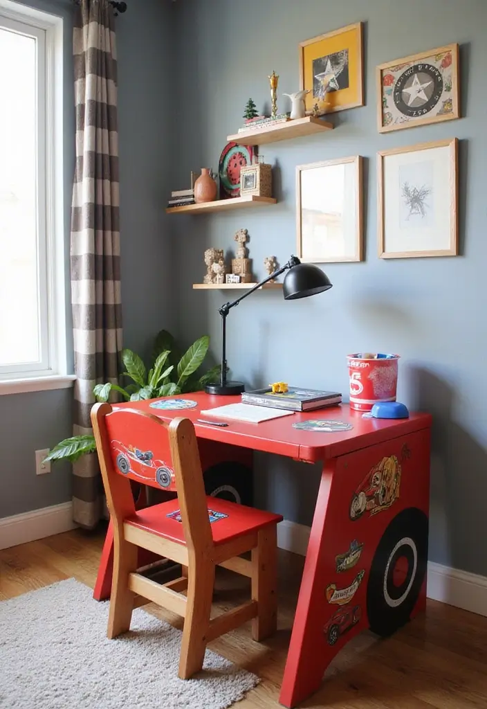30 Hot Wheels Bedroom Ideas That Kids Will Love 12. Racing Themed Table and Chair Set
