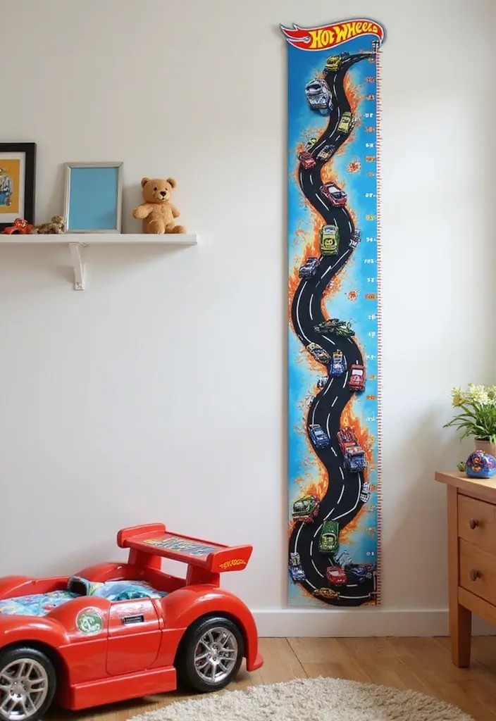 30 Hot Wheels Bedroom Ideas That Kids Will Love 15. Hot Wheels Growth Chart