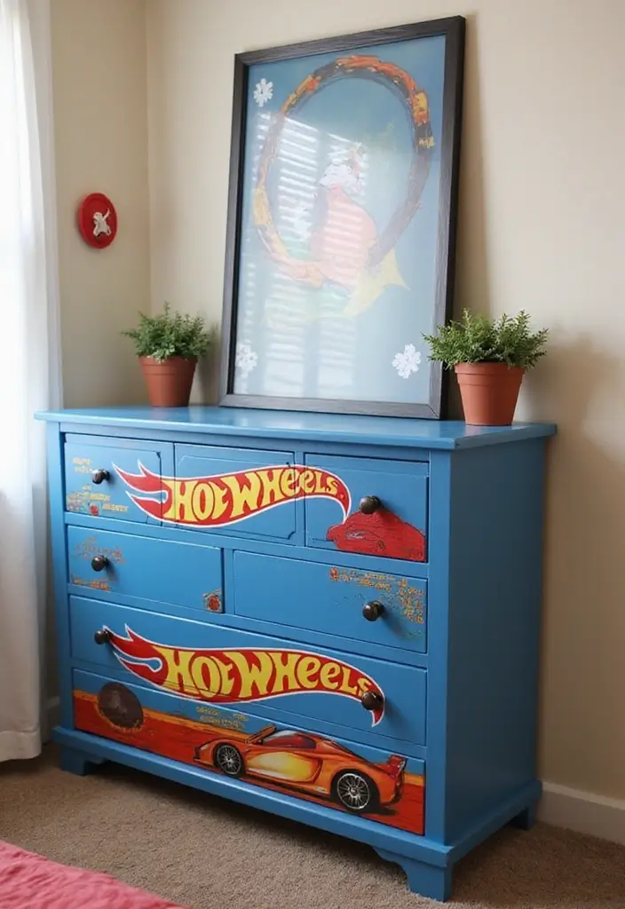 30 Hot Wheels Bedroom Ideas That Kids Will Love 17. Hot Wheels Painted Furniture