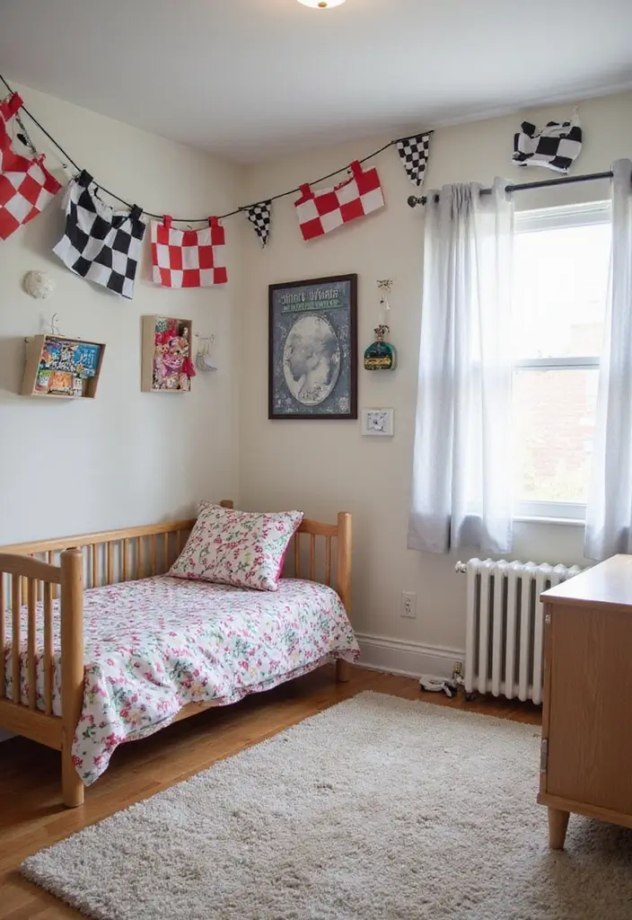 30 Hot Wheels Bedroom Ideas That Kids Will Love 18. Racing Flag Decor