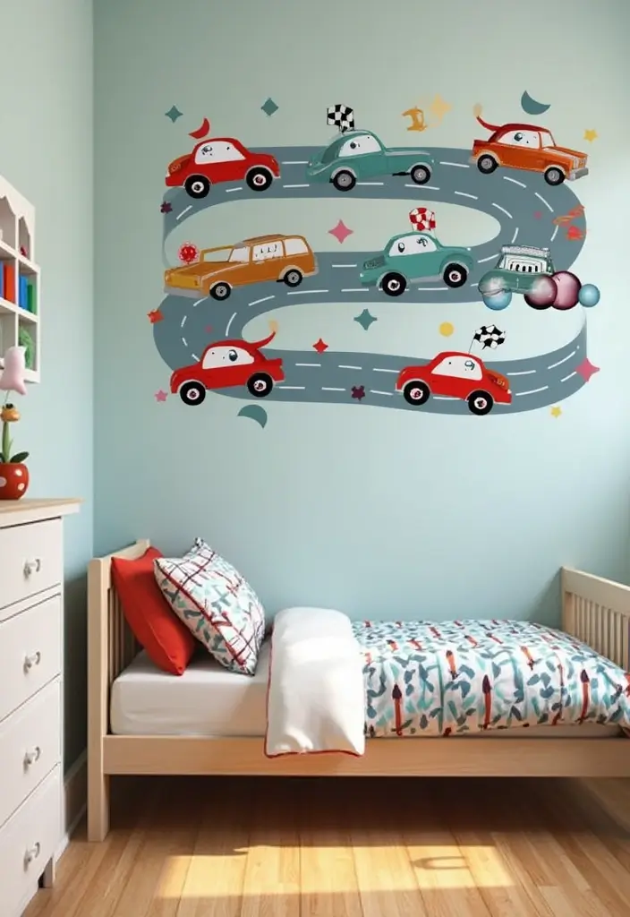 30 Hot Wheels Bedroom Ideas That Kids Will Love 20. Car Themed Wall Banners