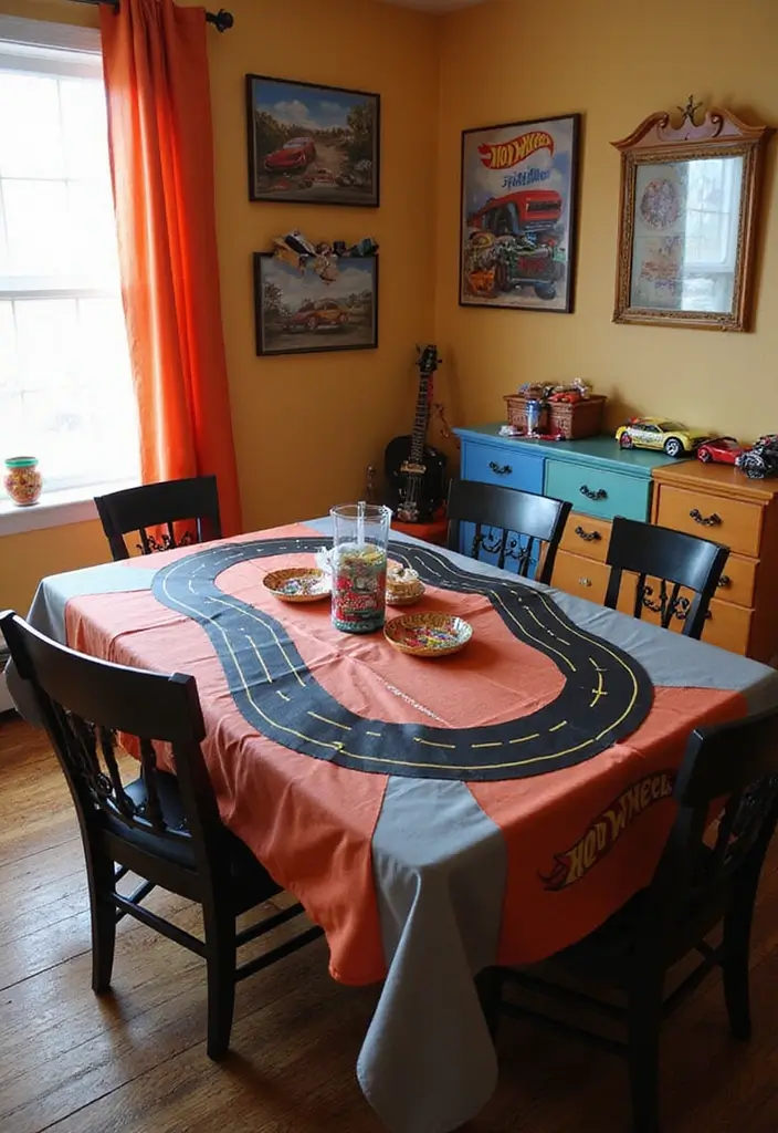 30 Hot Wheels Bedroom Ideas That Kids Will Love 29. Race Track Table Cover