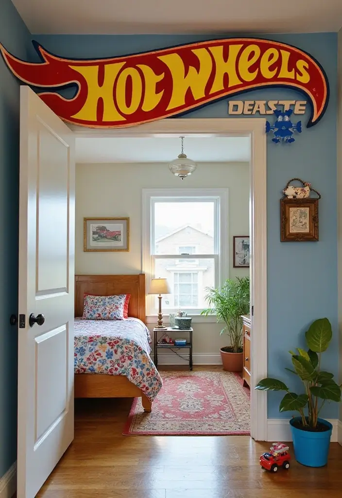 30 Hot Wheels Bedroom Ideas That Kids Will Love 30. Hot Wheels Inspired Welcome Sign