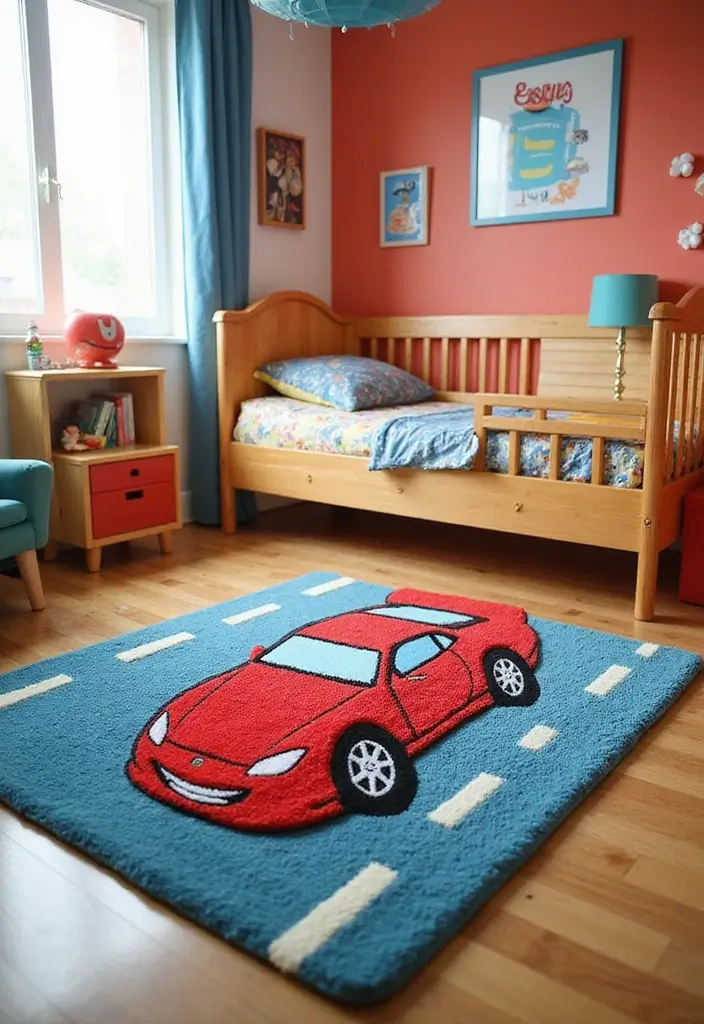 30 Hot Wheels Bedroom Ideas That Kids Will Love 8. Car Shaped Rugs