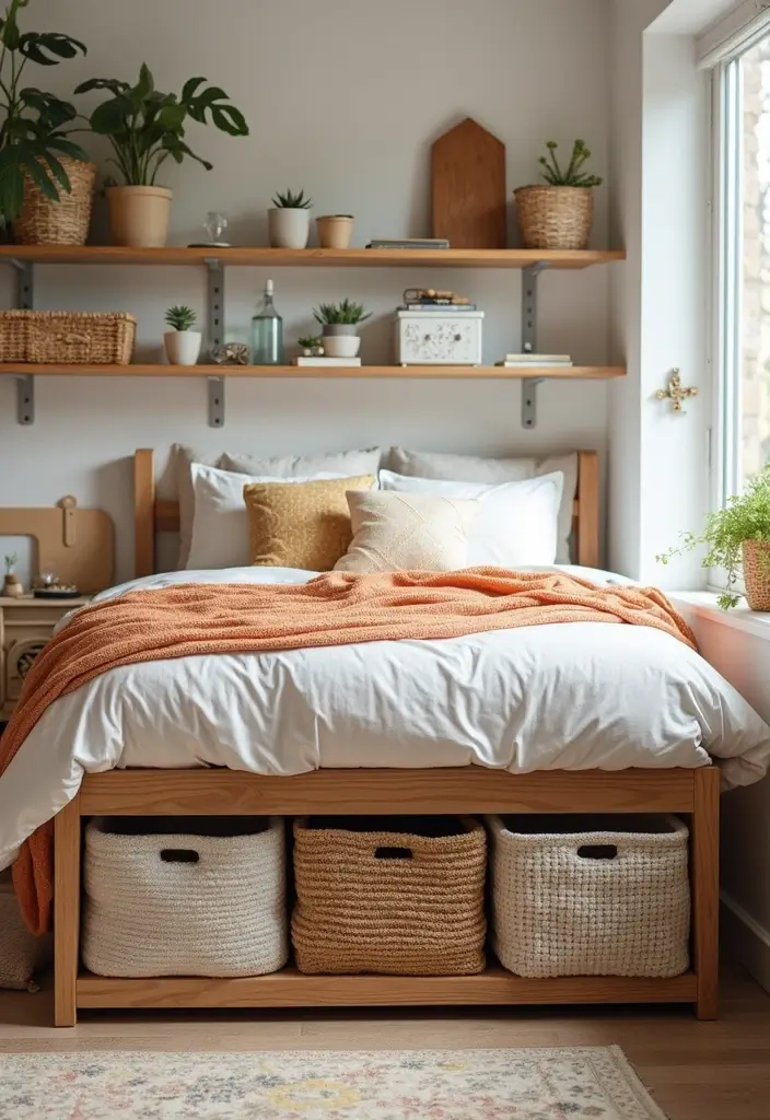 30 King Single Bedroom Ideas That Feel Spacious Functional 13. Stylish Storage Baskets