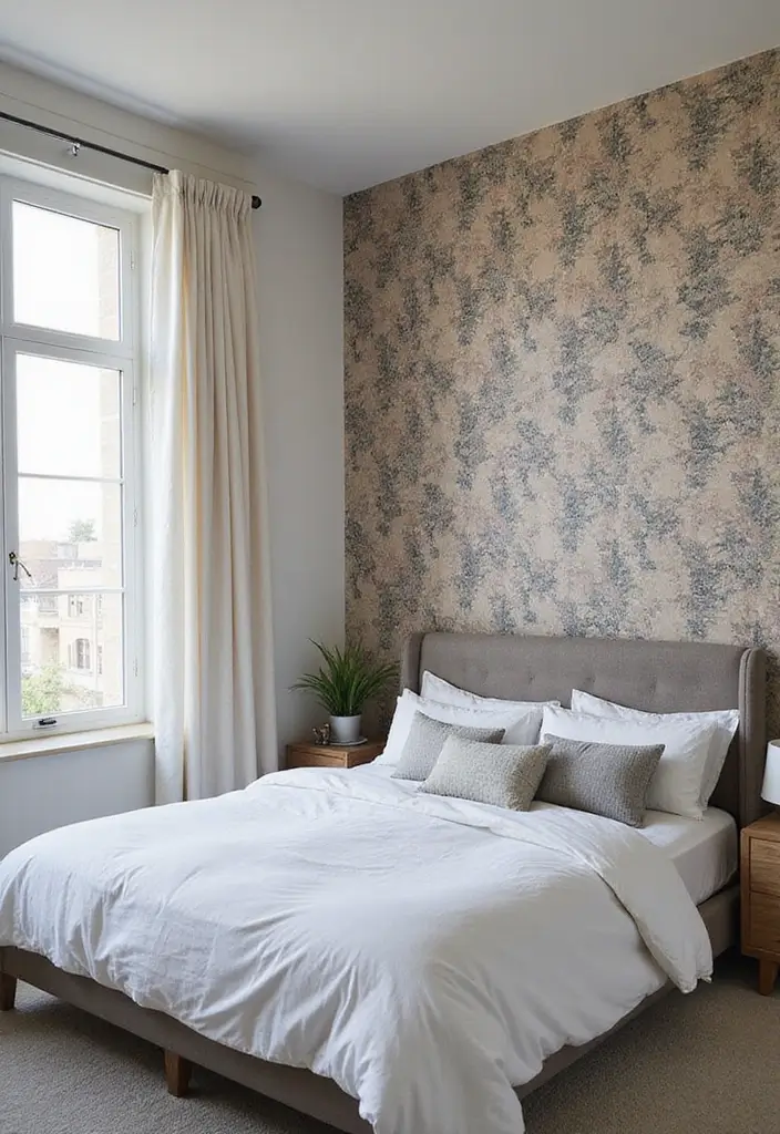 30 Mens Small Bedroom Ideas That Feel Minimal Masculine 23. Use of Wallpaper as an Accent