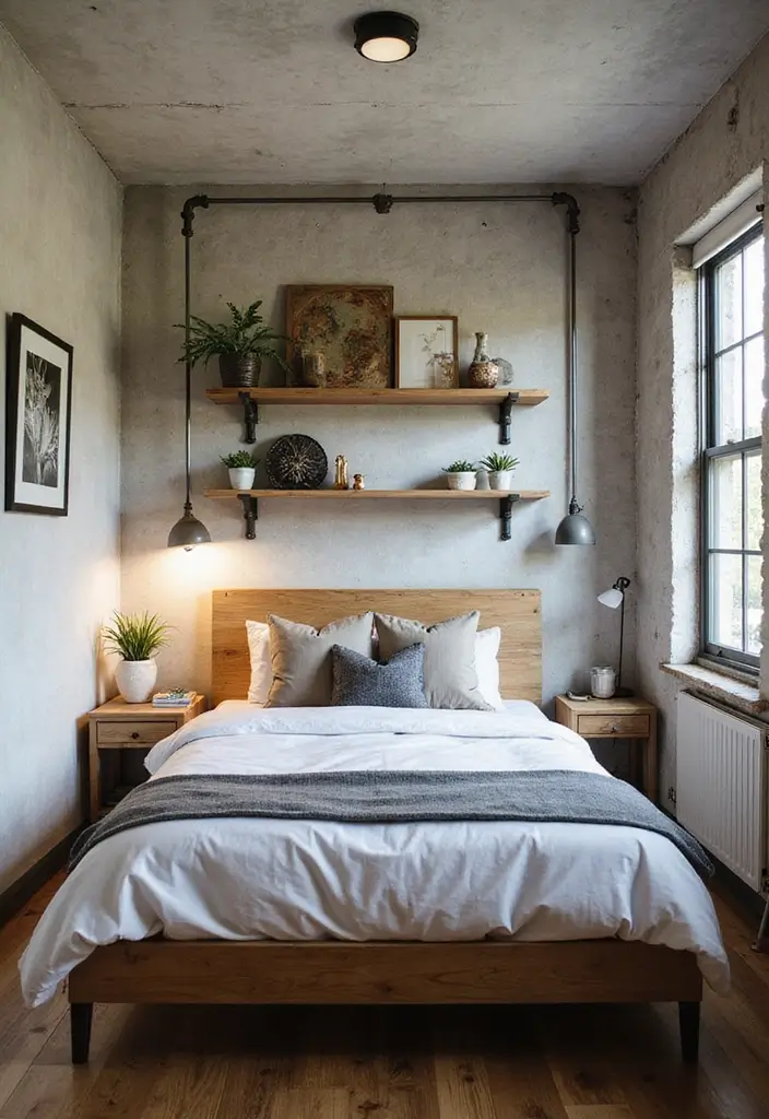 30 Mens Small Bedroom Ideas That Feel Minimal Masculine 24. Industrial Pipe Elements