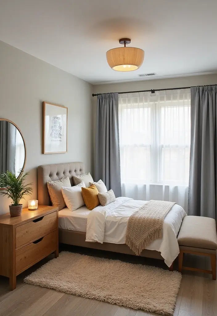 30 Mens Small Bedroom Ideas That Feel Minimal Masculine 25. Neutral Tones with a Splash of Color