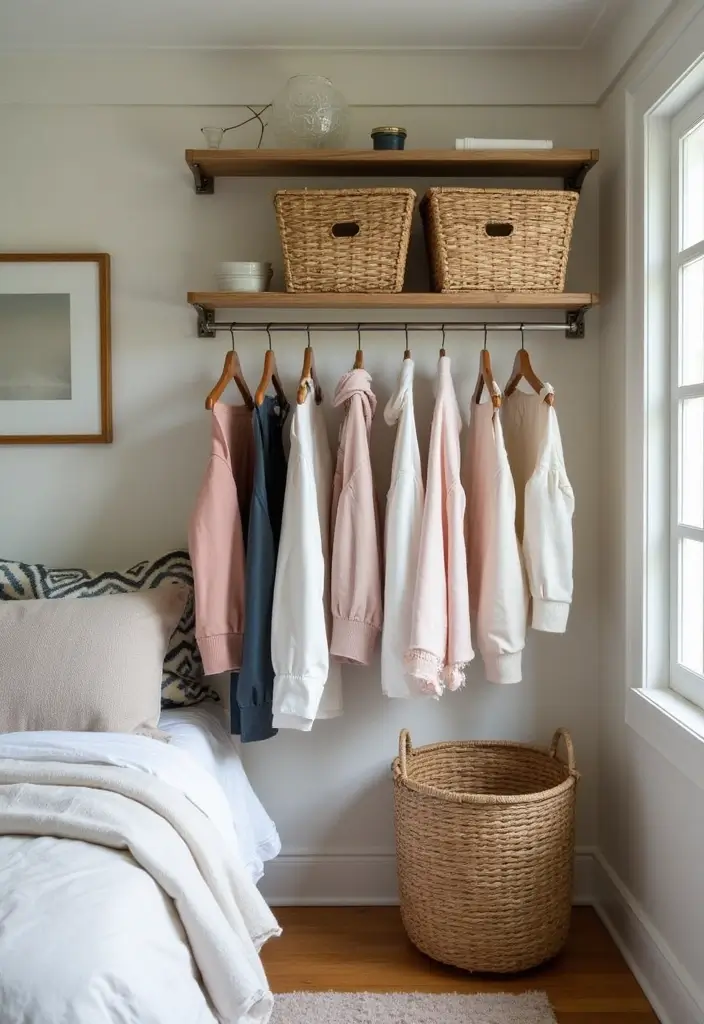 30 Mens Small Bedroom Ideas That Feel Minimal Masculine 29. Space Saving Hanging Solutions