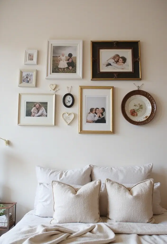 30 Photo Wall Ideas Bedroom That Tell Your Story Beautifully 12. Heartfelt Memories