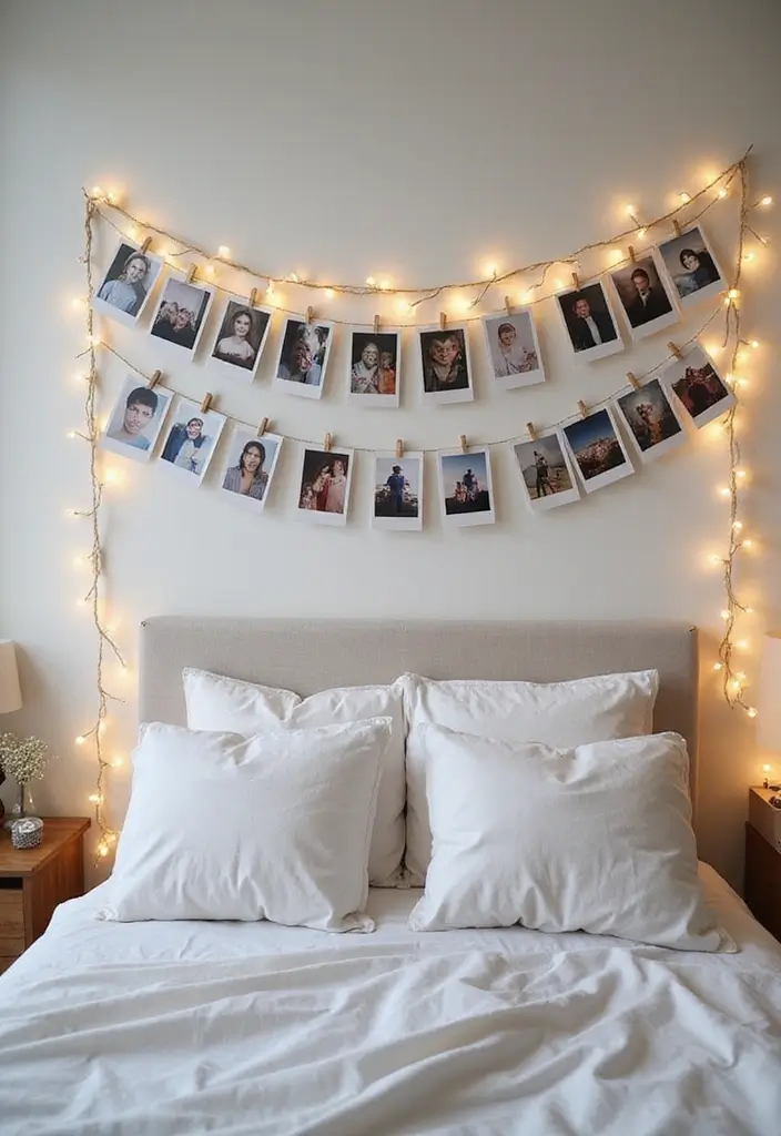 30 Photo Wall Ideas Bedroom That Tell Your Story Beautifully 13. Polaroid Photo Strings