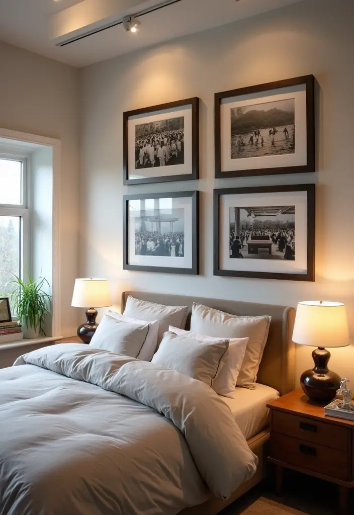 30 Photo Wall Ideas Bedroom That Tell Your Story Beautifully 19. Personal Milestone Highlights