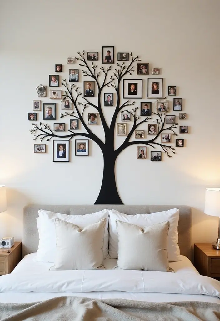 30 Photo Wall Ideas Bedroom That Tell Your Story Beautifully 20. Family Tree Display
