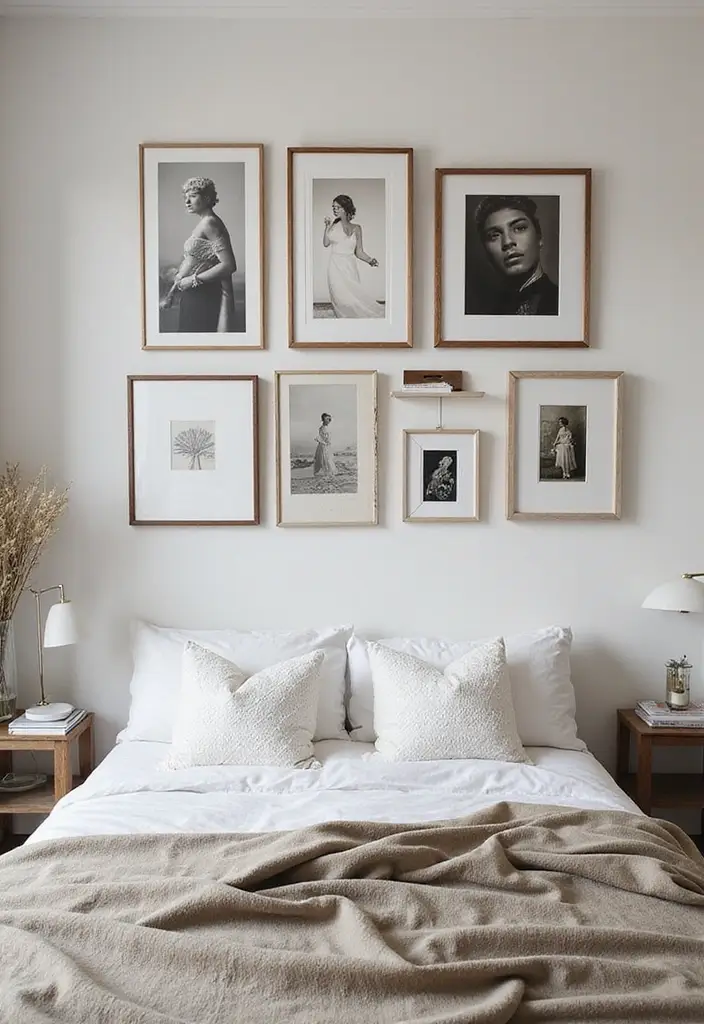 30 Photo Wall Ideas Bedroom That Tell Your Story Beautifully 24. Elegant Frame Mix