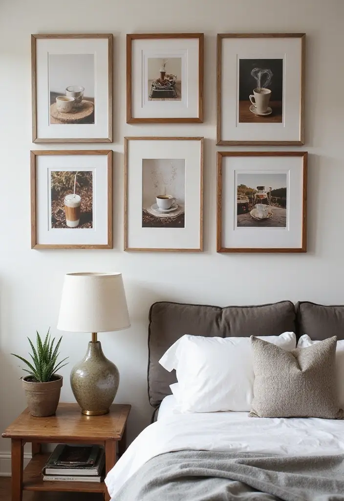 30 Photo Wall Ideas Bedroom That Tell Your Story Beautifully 29. The Love of Coffee