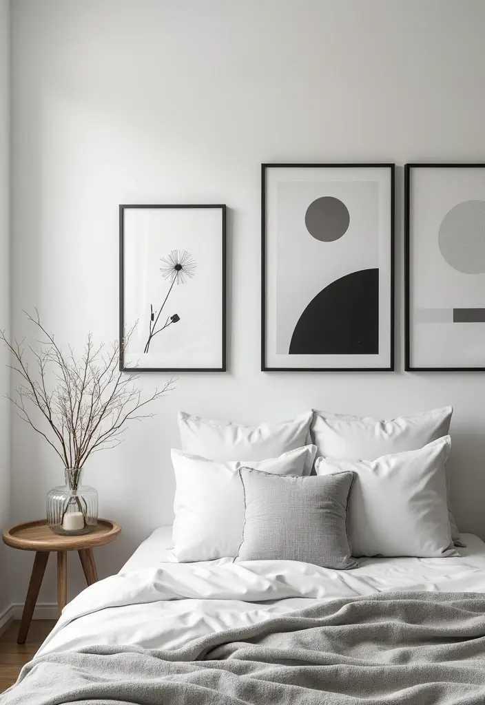 30 Photo Wall Ideas Bedroom That Tell Your Story Beautifully 4. Minimalist Black and White Display