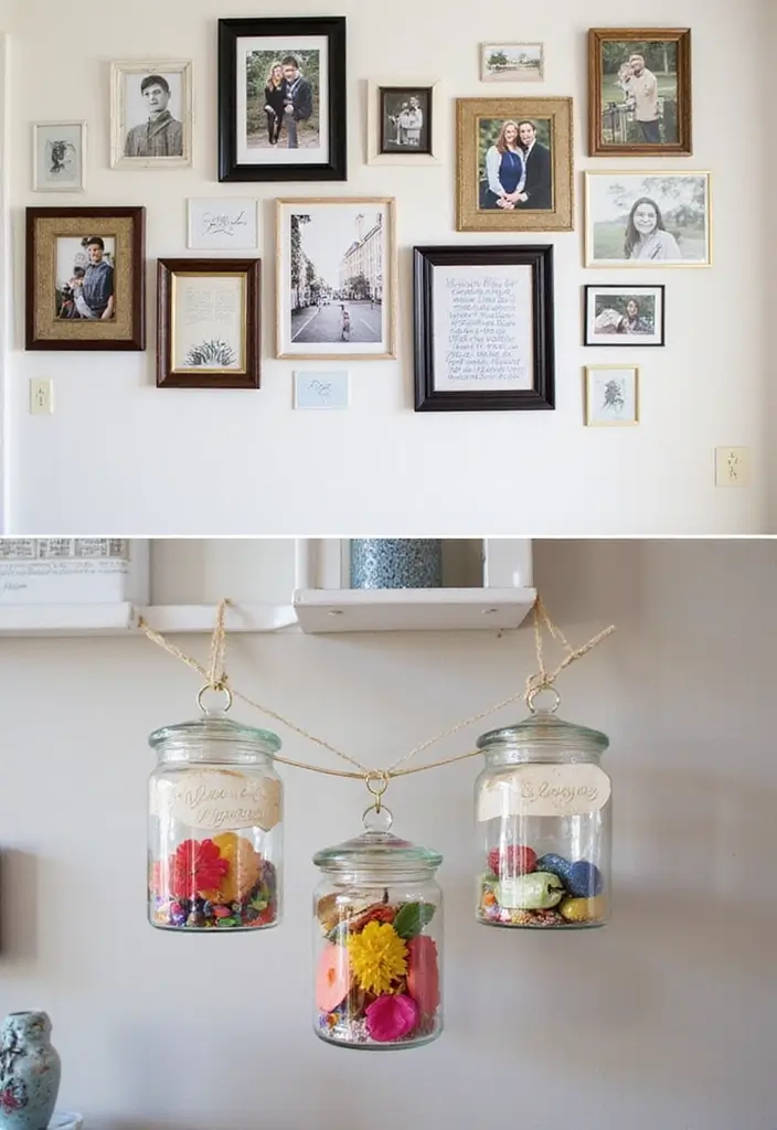 30 Photo Wall Ideas Bedroom That Tell Your Story Beautifully 9. Memory Jars as Decor