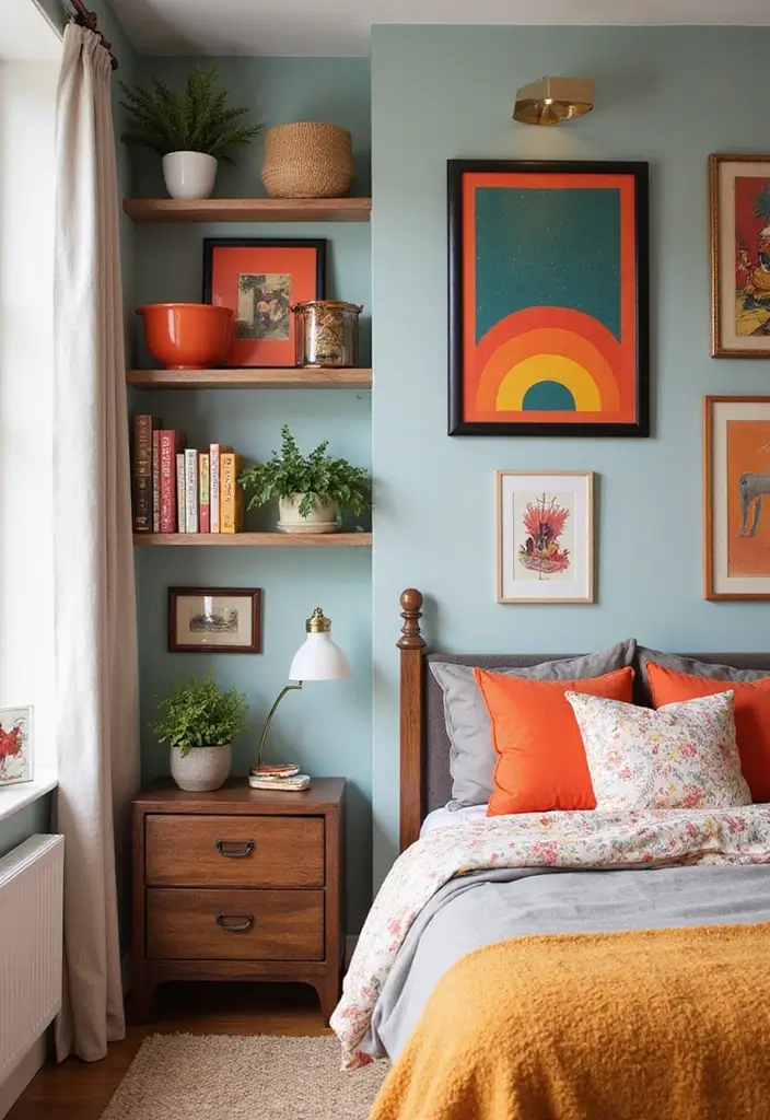 30 Wall Shelf Ideas Bedroom That Feel Modern Practical 12. Colorful Accent Shelves