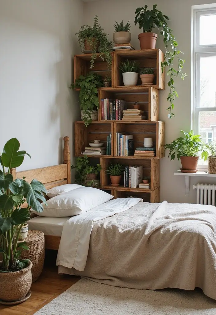 30 Wall Shelf Ideas Bedroom That Feel Modern Practical 15. Creative Use of Crates