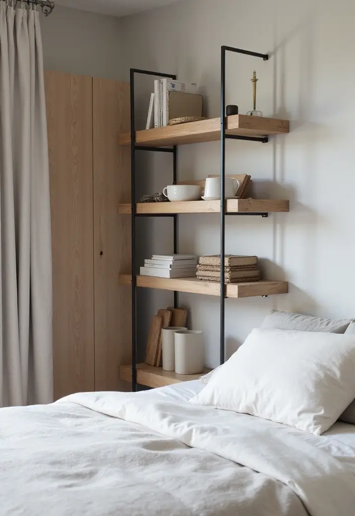 30 Wall Shelf Ideas Bedroom That Feel Modern Practical 16. Slimline Shelving