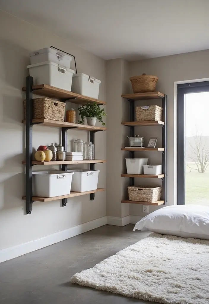 30 Wall Shelf Ideas Bedroom That Feel Modern Practical 23. Utility Shelving Units
