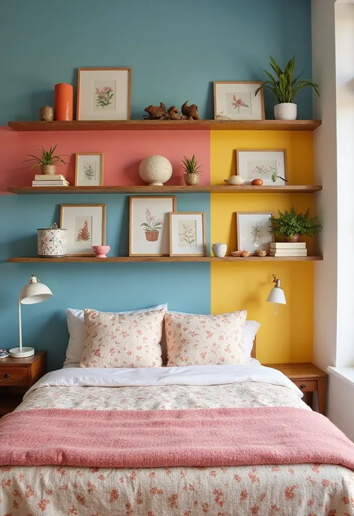 30 Wall Shelf Ideas Bedroom That Feel Modern Practical 26. Color Blocked Shelves