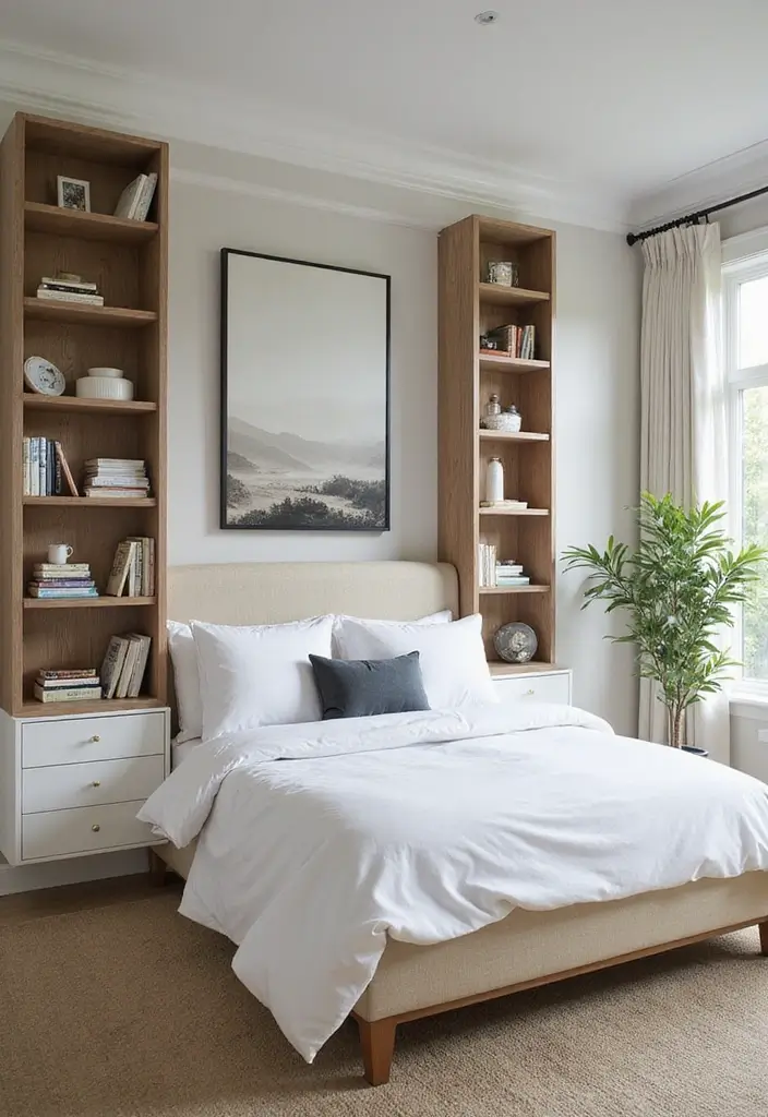 30 Wall Shelf Ideas Bedroom That Feel Modern Practical 7. Built In Shelving Units