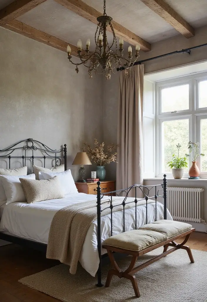 30 Wrought Iron Bedroom Ideas That Feel Vintage Strong 15. Mixing Wrought Iron with Other Textures
