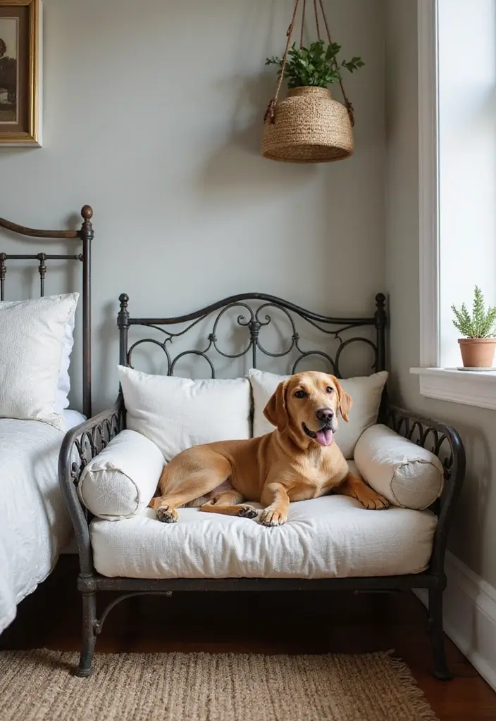 30 Wrought Iron Bedroom Ideas That Feel Vintage Strong 18. Vintage Wrought Iron Pet Bed