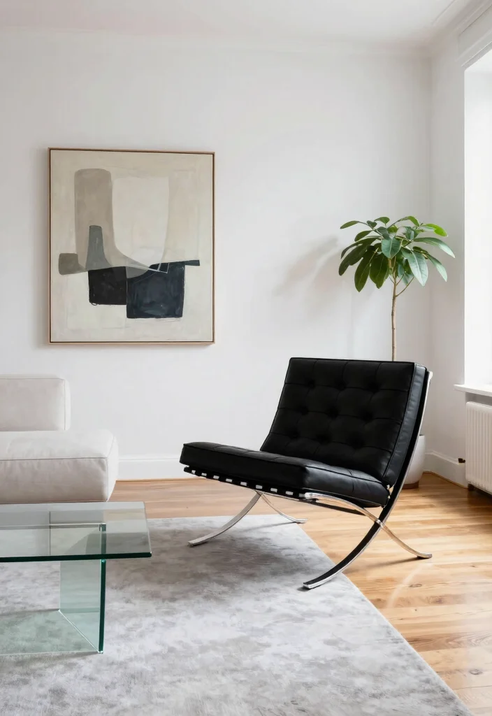 15 Barcelona Chair Living Room Ideas Iconic Modern Style 1. Chic Minimalist Living Room with Barcelona Chair 0