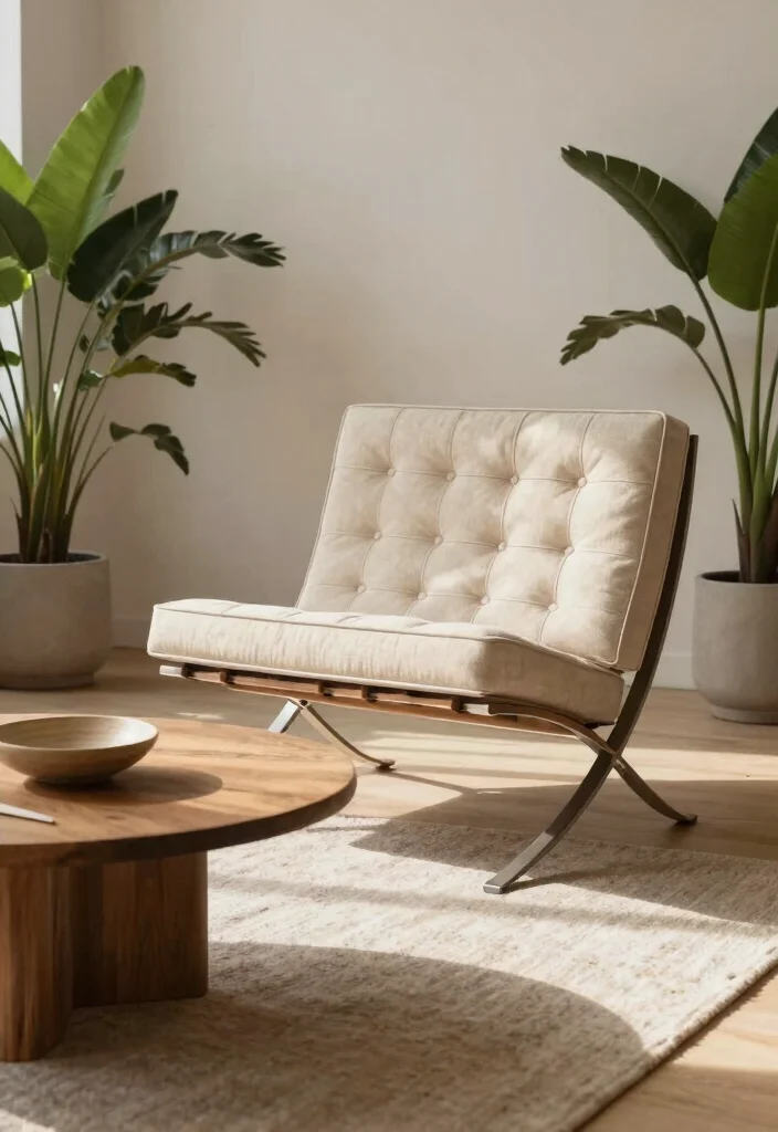 15 Barcelona Chair Living Room Ideas Iconic Modern Style 10. Zen Inspired Living Room with Barcelona Chair 0