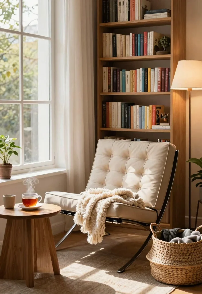 15 Barcelona Chair Living Room Ideas Iconic Modern Style 5. Barcelona Chair in a Cozy Nook 0