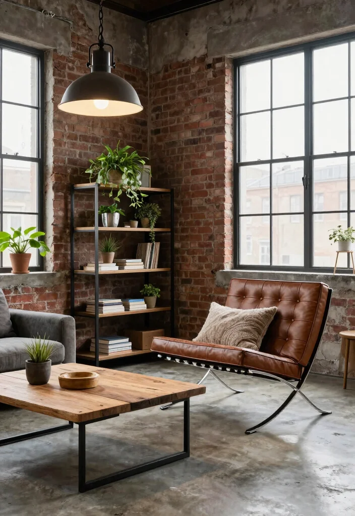 15 Barcelona Chair Living Room Ideas Iconic Modern Style 6. Industrial Style Living Room with Barcelona Chair 0