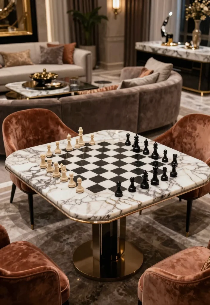 15 Chess Table in Living Room Ideas Stylish Game Corner 13. Elegant Marble Chess Table 0