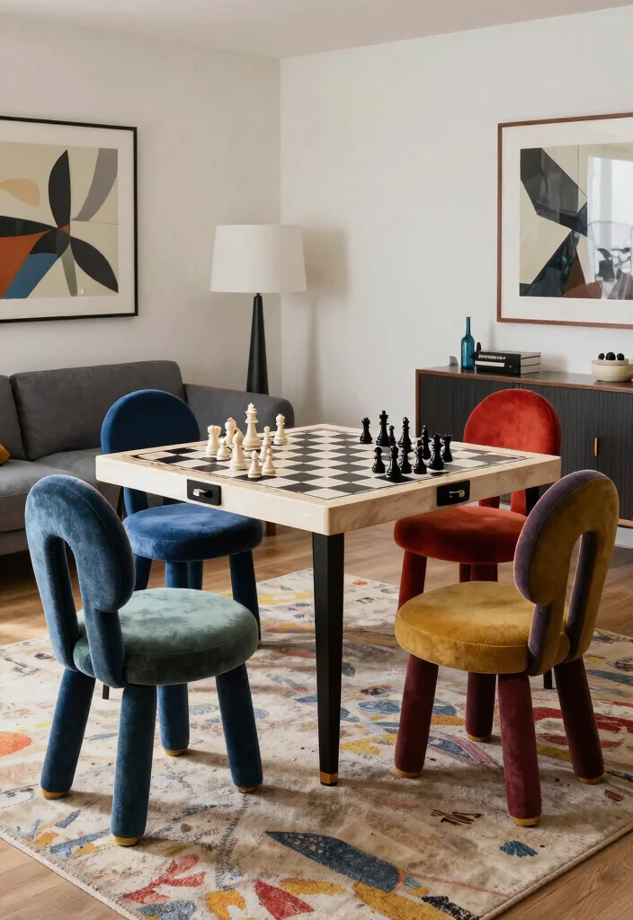 15 Chess Table in Living Room Ideas Stylish Game Corner 14. Chess Table with Artistic Chairs 0