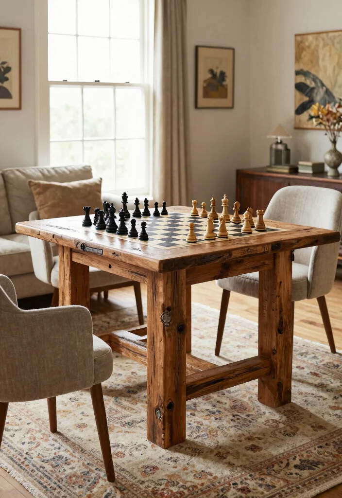 15 Chess Table in Living Room Ideas Stylish Game Corner 2. Rustic Wooden Chess Table 0