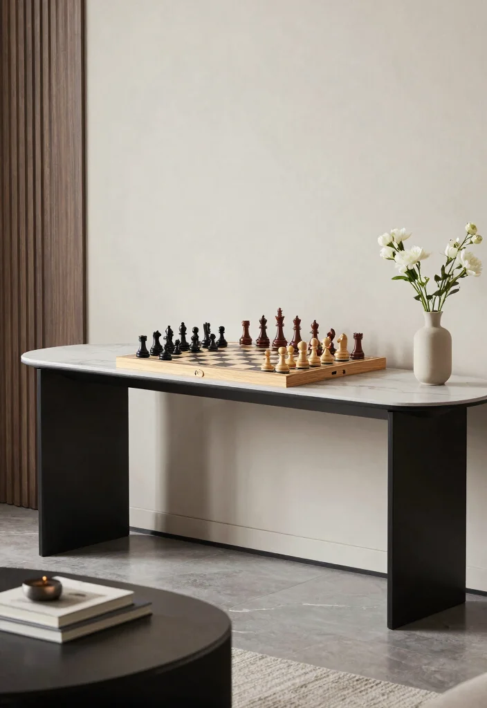 15 Chess Table in Living Room Ideas Stylish Game Corner 4. Minimalist Chess Board on a Console Table 0