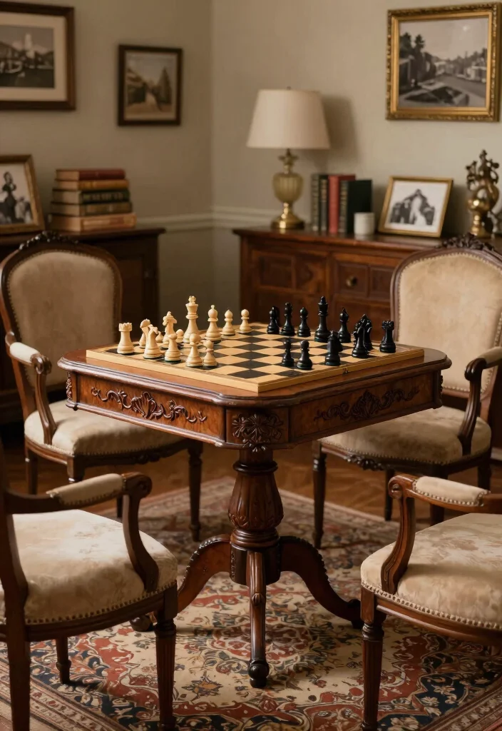 15 Chess Table in Living Room Ideas Stylish Game Corner 7. Vintage Chess Table with History 0