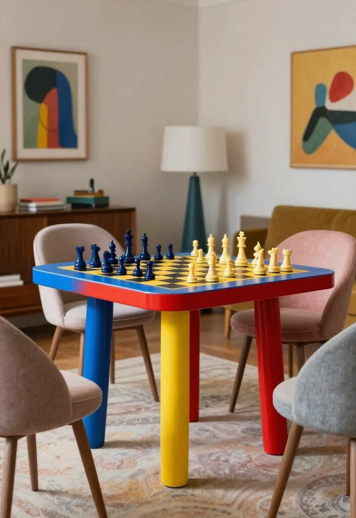 15 Chess Table in Living Room Ideas Stylish Game Corner 8. Bold Colorful Chess Table 0