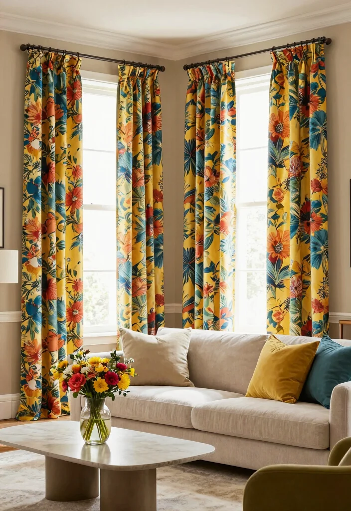 15 Curtains for Small Windows Living Room Ideas Space Smart 2. Bold Patterns for Impact 0