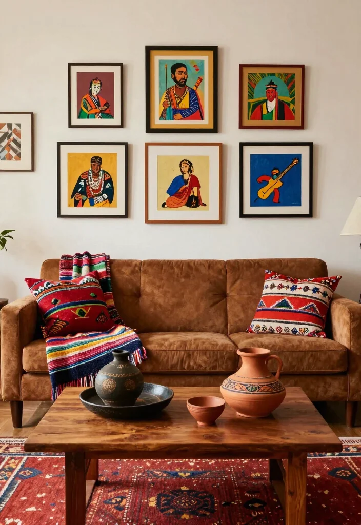 15 Living Room Brown Couch Ideas Warm Neutral Styling 11. Cultural Accents for a Global Touch 0