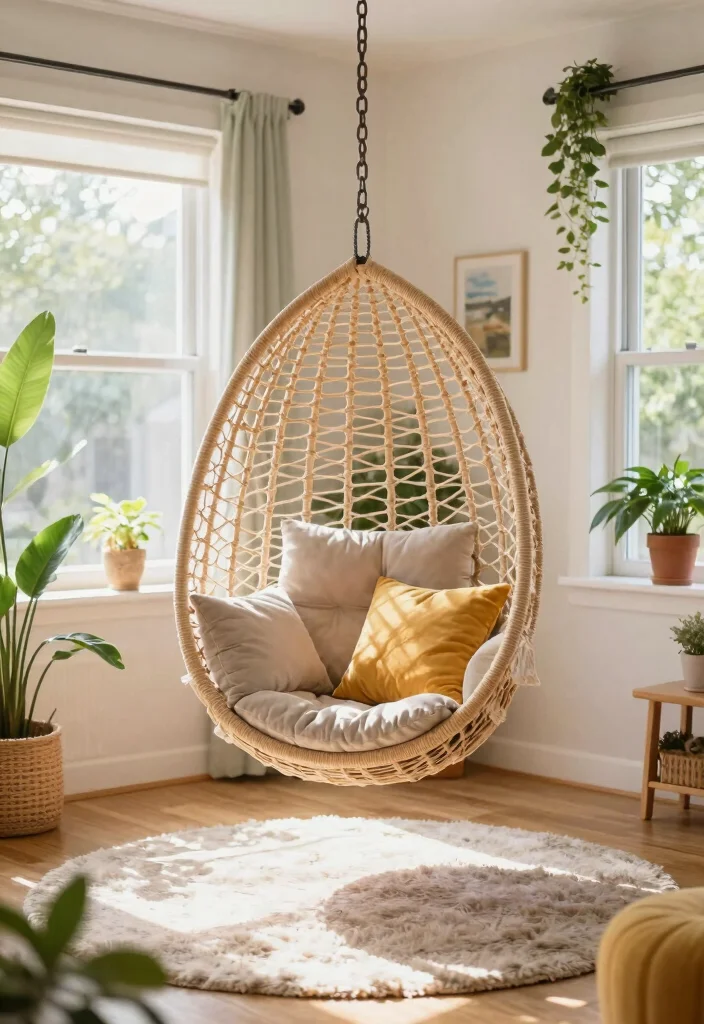 15 Living Room With Chairs Ideas Balanced Cozy Layouts 10. Hanging Chairs for a Unique Touch 0