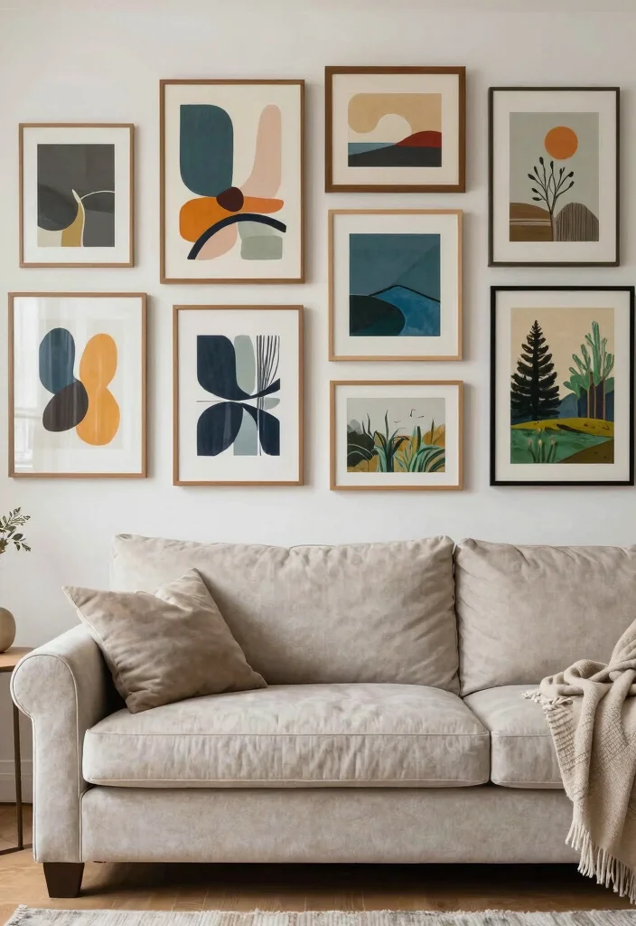 15 Loaf Sofa Living Room Ideas for Modern Relaxed Comfort 10. Artistic Wall Decor 0