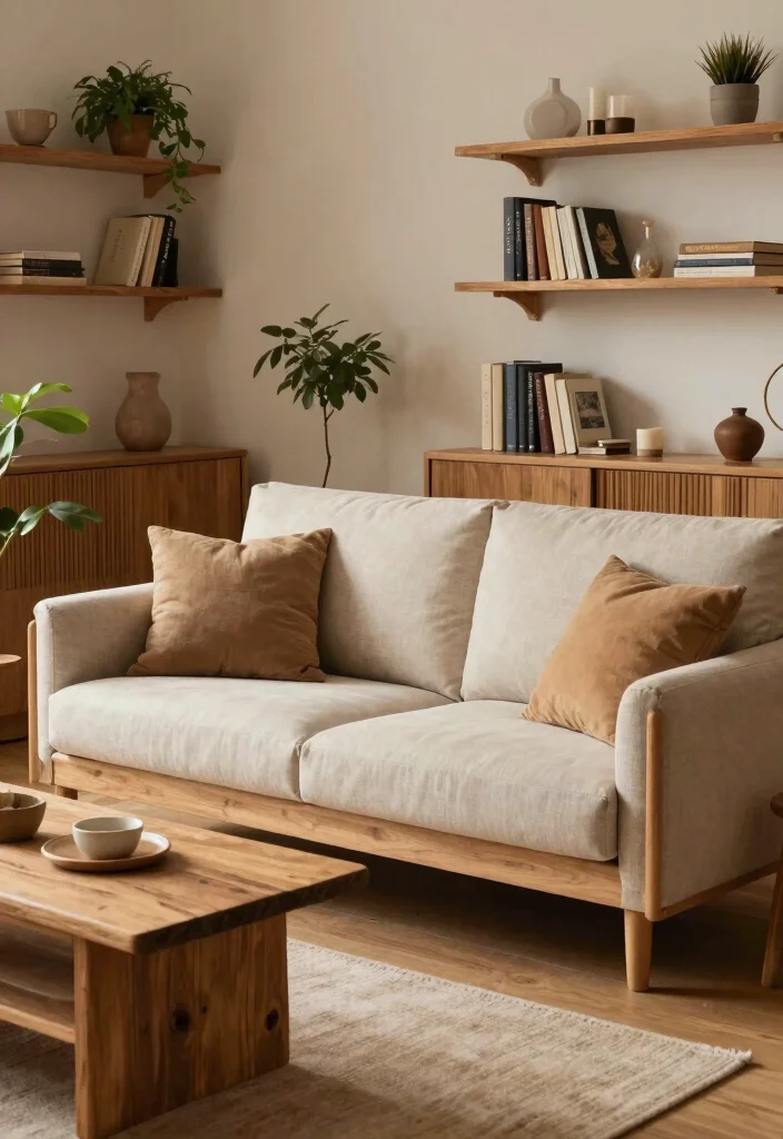 15 Loaf Sofa Living Room Ideas for Modern Relaxed Comfort 12. Warm Wood Accents 0