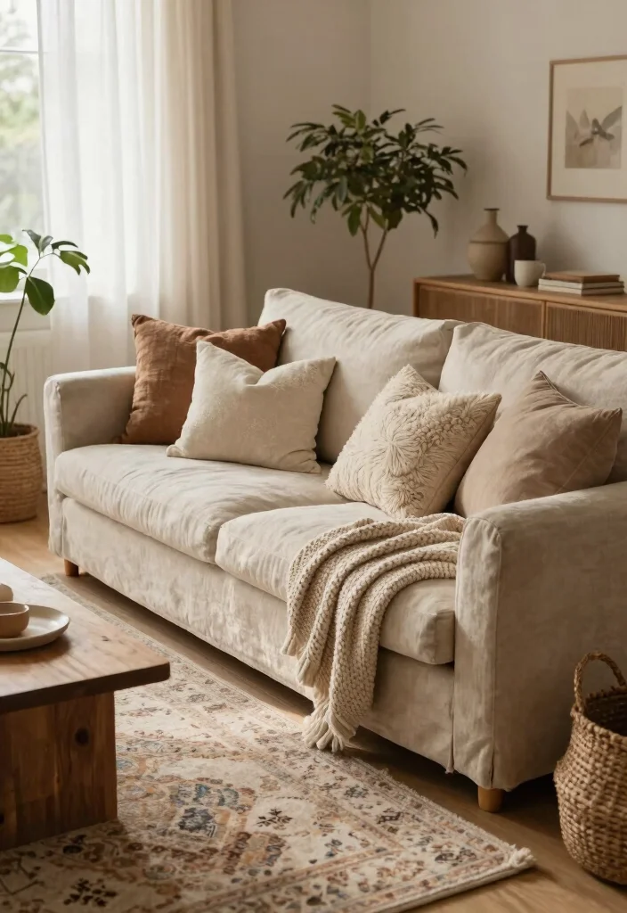 15 Loaf Sofa Living Room Ideas for Modern Relaxed Comfort 2. Layered Textures for Cozy Warmth 0